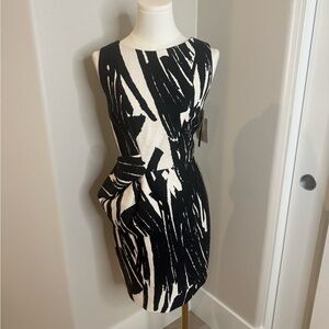 David Meister Black and White Patterned Mini Dress